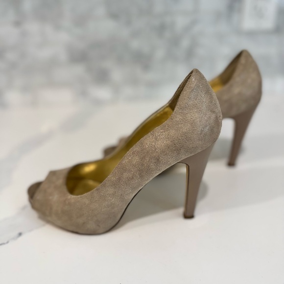 Nine West Taupe Suede Peep-Toe Heels - Picture 2 of 4